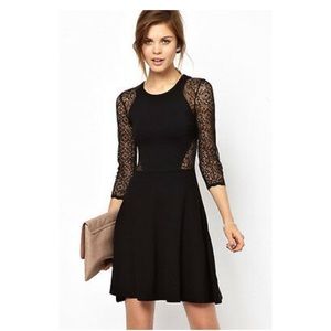 French Connection Black Lace Sleeve & Sides Dress